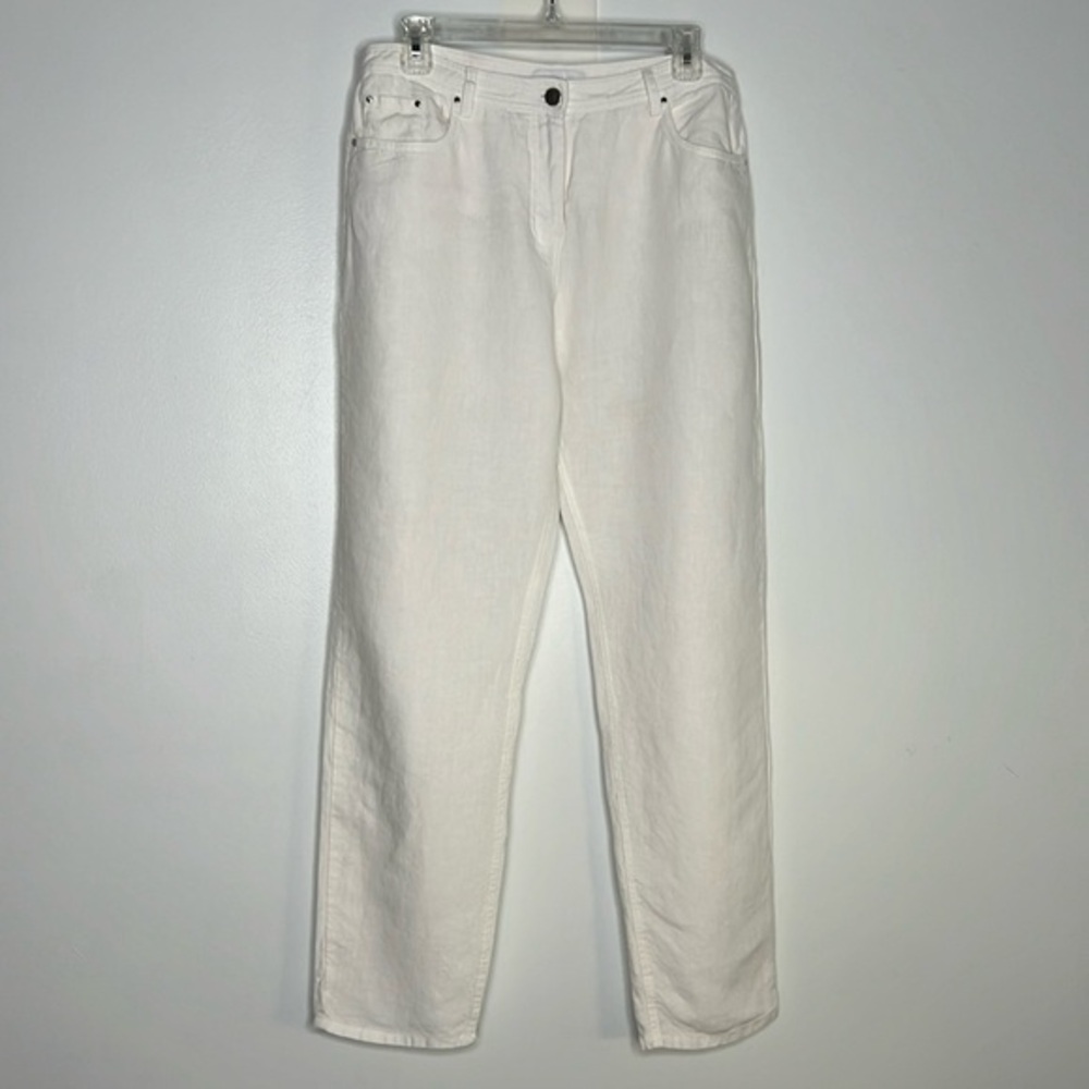 The White Company London white linen straight leg pants size 8